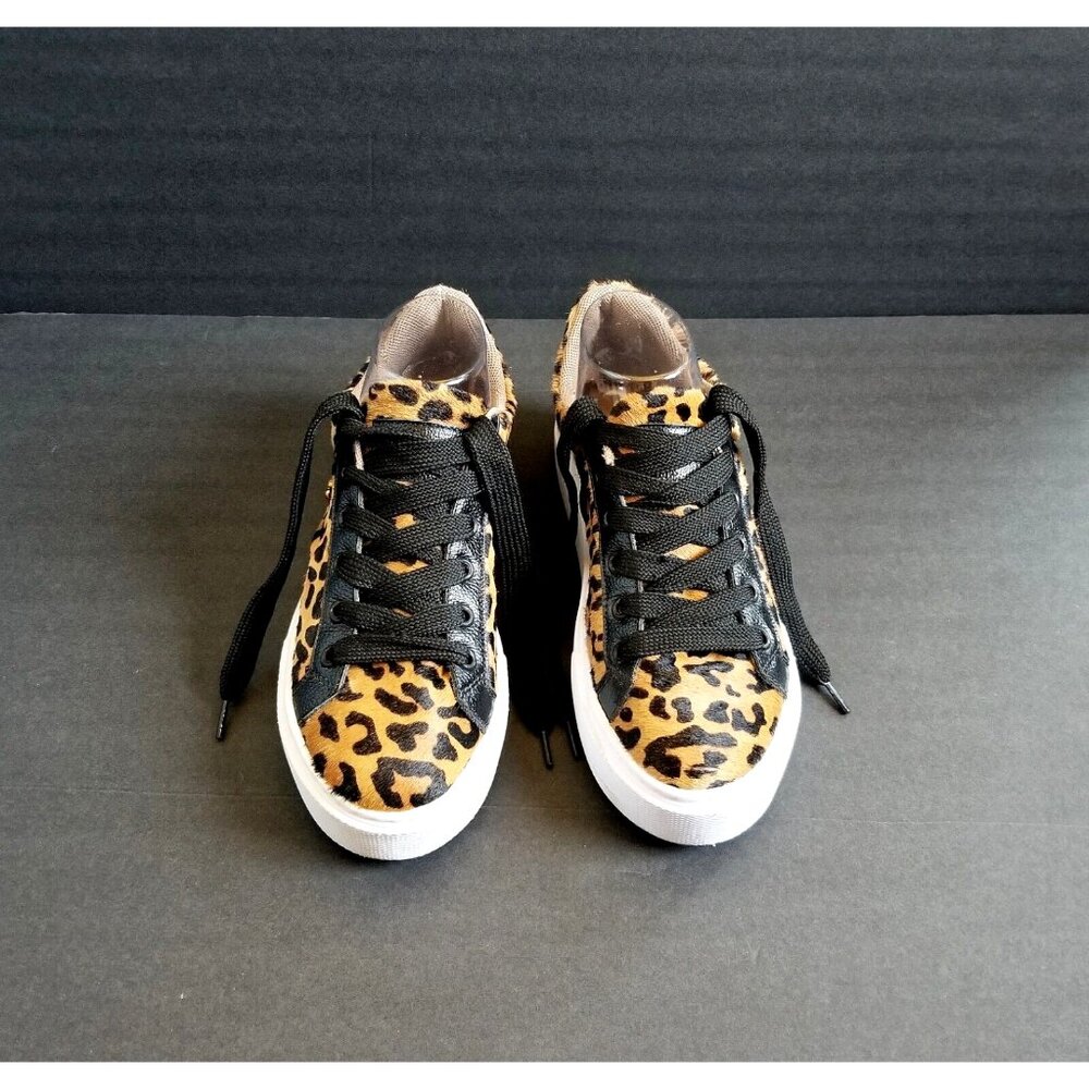 NATALY MENDEZ Brown Leopard Sneakers Sz 37 7 Lace Up Leather Calf Hair - Picture 4 of 15